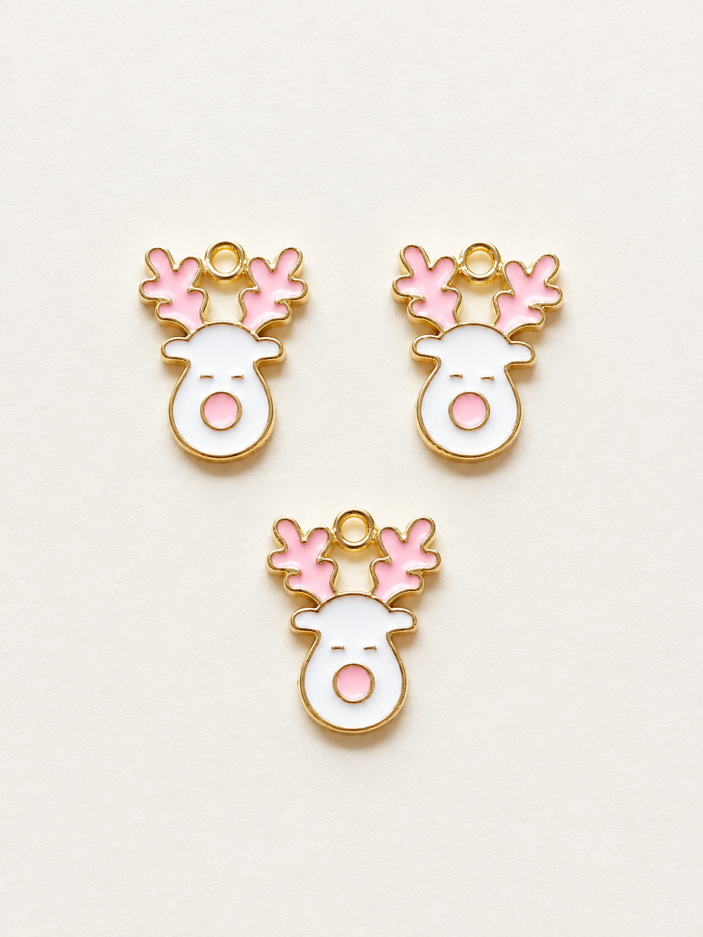 Pink & White Enamel Reindeer Face Earring & Necklace Set – Pink with a Purpose