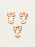 Pink & White Enamel Reindeer Face Earring & Necklace Set – Pink with a Purpose