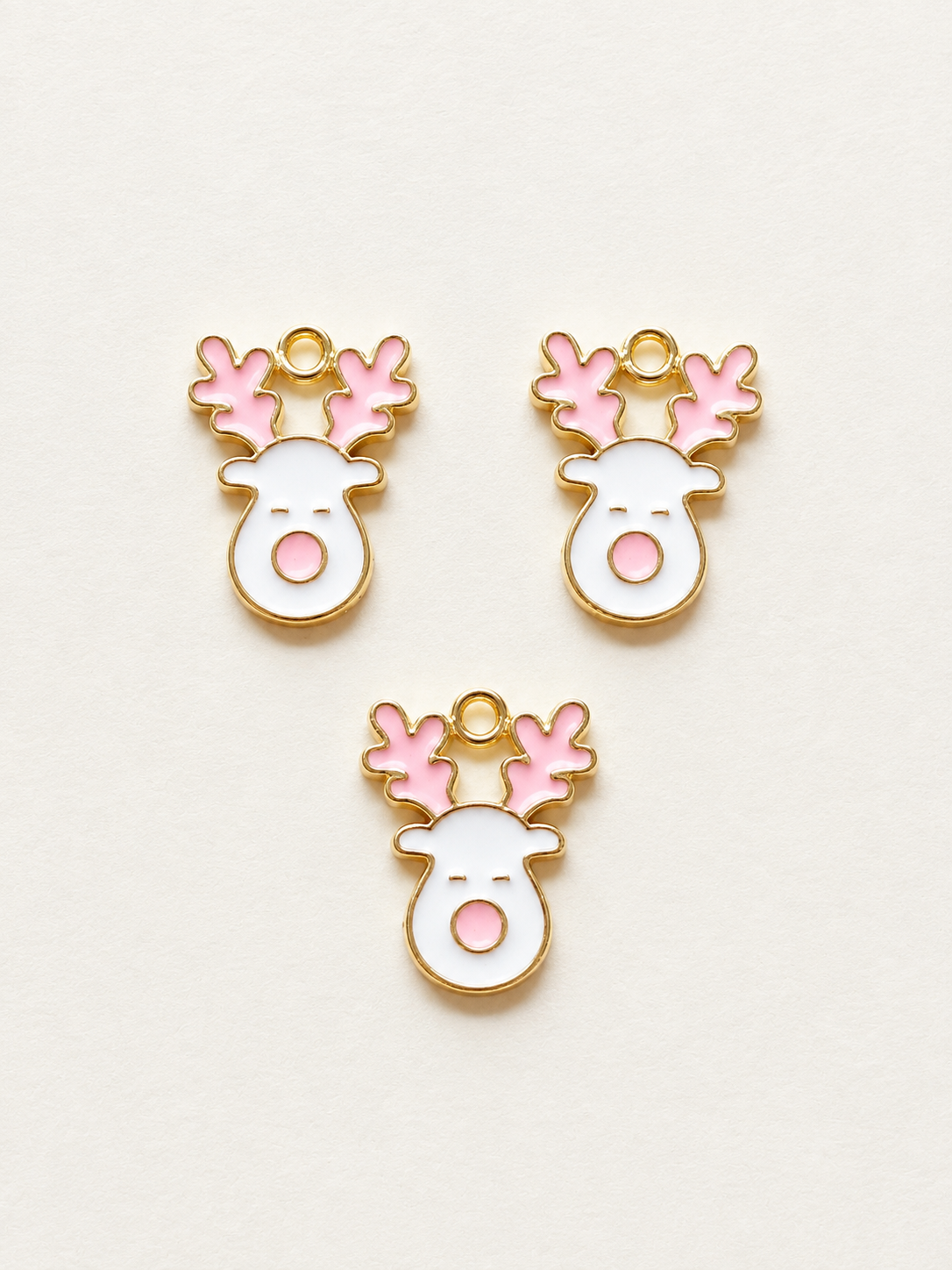 Pink & White Enamel Reindeer Face Earring & Necklace Set – Pink with a Purpose