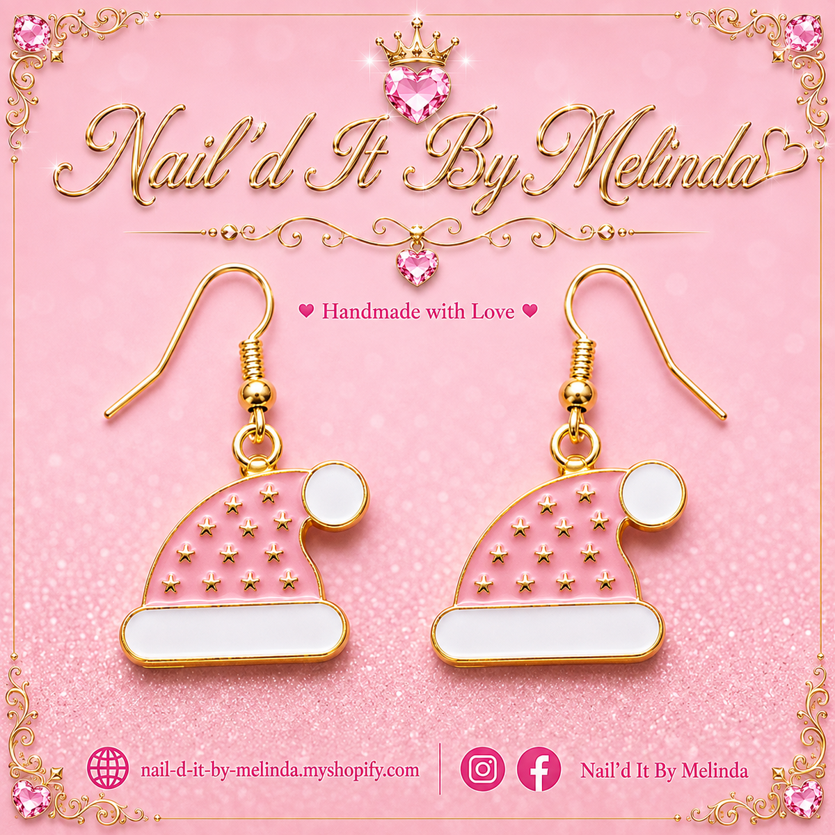 Pink Enamel Santa Hat Gold Stars Earrings – Pink with a Purpose