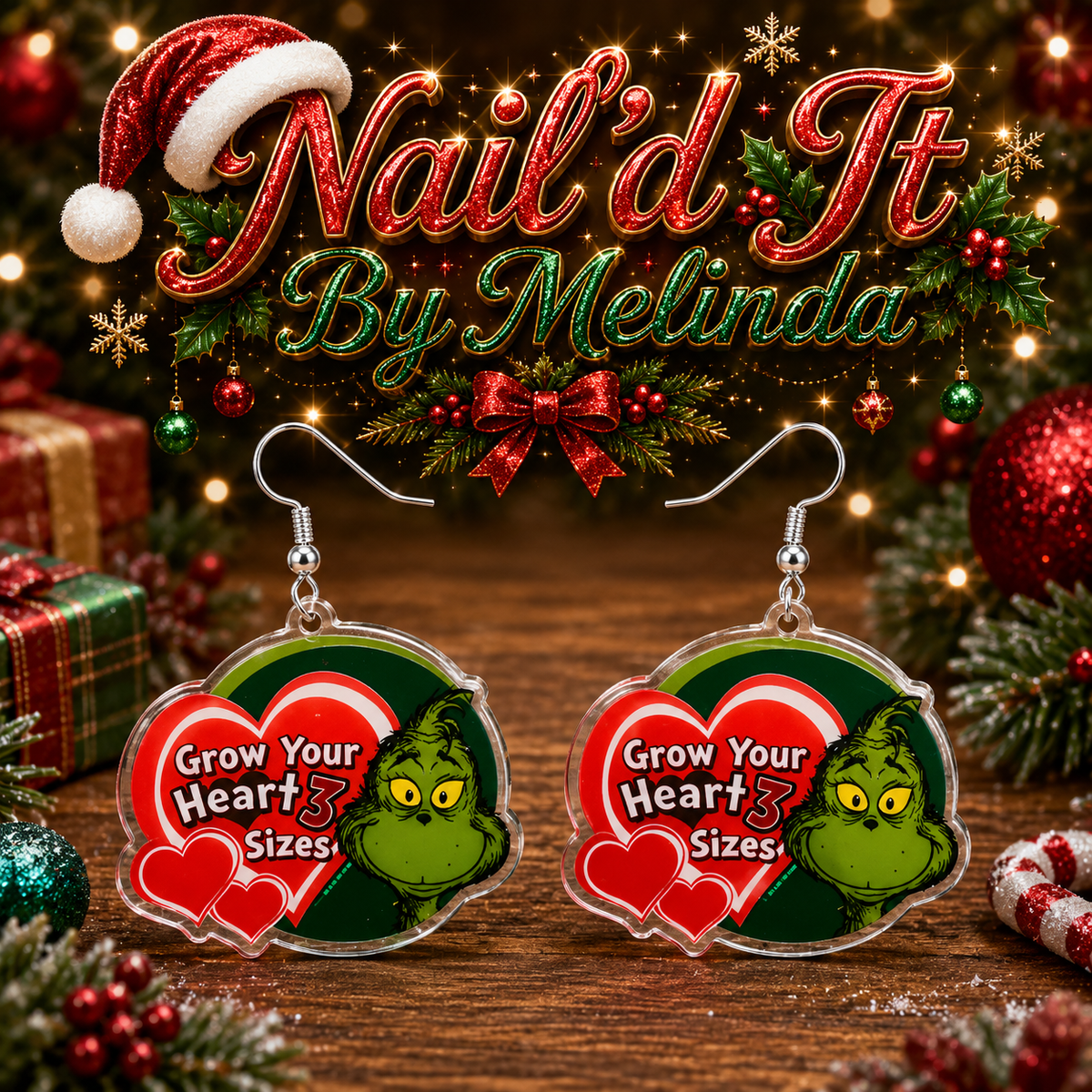 Grow Your Heart 3 Sizes Grinch Acrylic Dangle Earrings