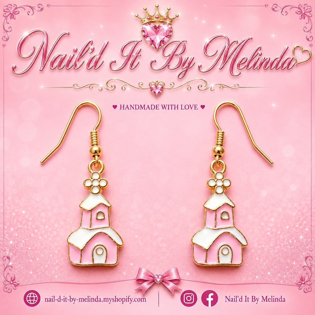 Pink Enamel Christmas Church House Earrings – Pink with a Purpose