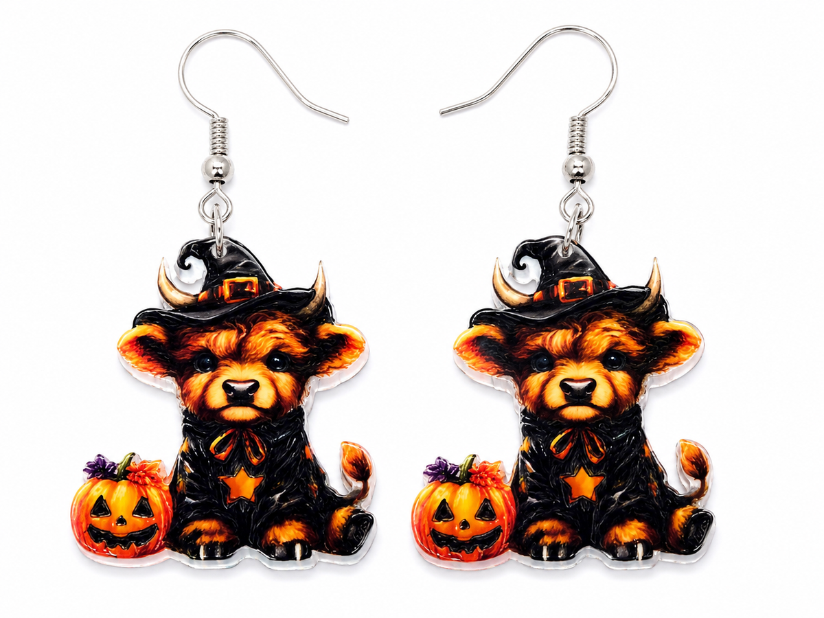 Halloween Highland Cow Witch Earrings