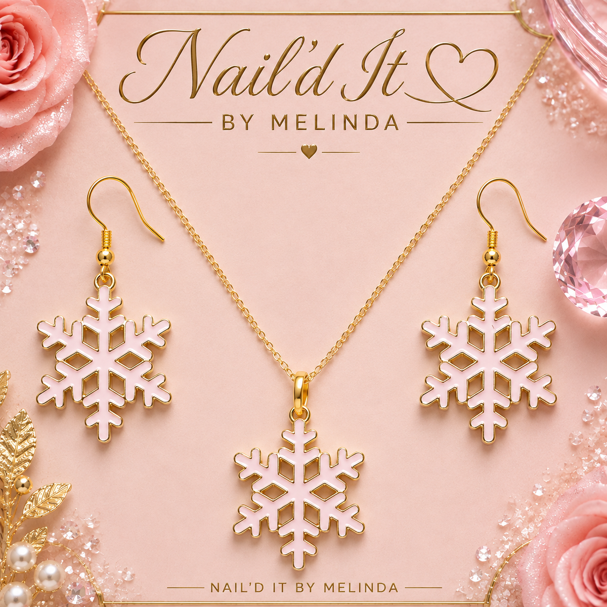 Pink Snowflake Charm Earring & Necklace Set – Pink with a Purpose