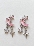 Silver Moon Dripping Iridescent Crystal Eye Earrings – Pink with a Purpose