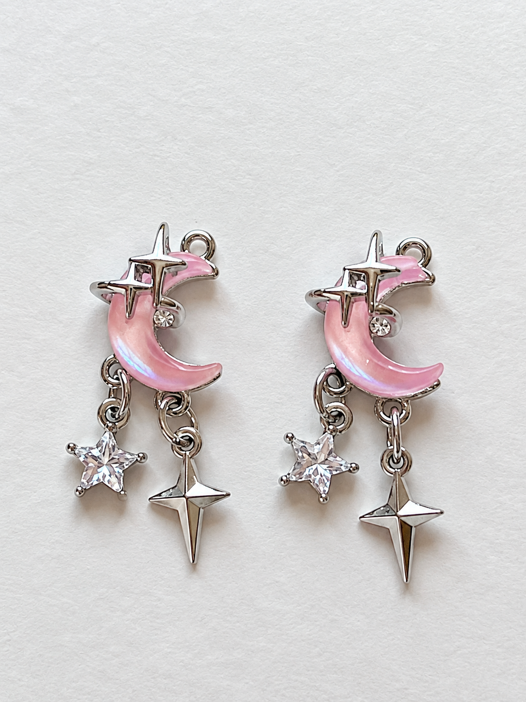 Silver Moon Dripping Iridescent Crystal Eye Earrings – Pink with a Purpose