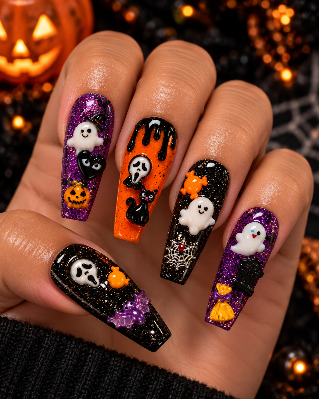 Halloween Glam Nail Charms Mix - Purple & Orange