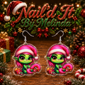 Pink Hair Grinch Girl Santa Hat Acrylic Dangle Earrings