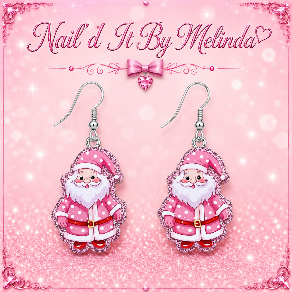 Pink Glitter Santa Claus Acrylic Earrings – Nail'd It By Melinda