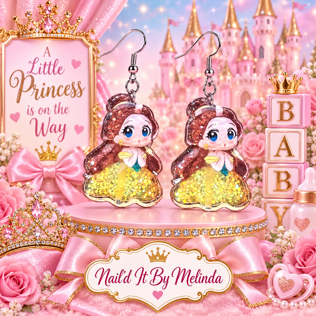 Belle Beauty and the Beast Gold Glitter Dangle Earrings