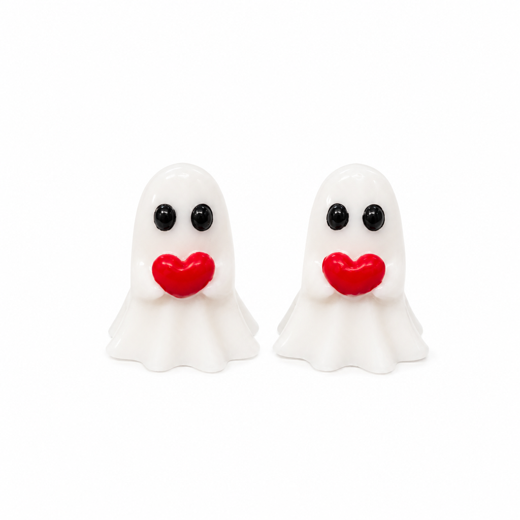Ghost with Red Heart Dangle Earrings