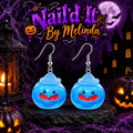 Spooky Pumpkin Dangle Earrings - Blue with logo