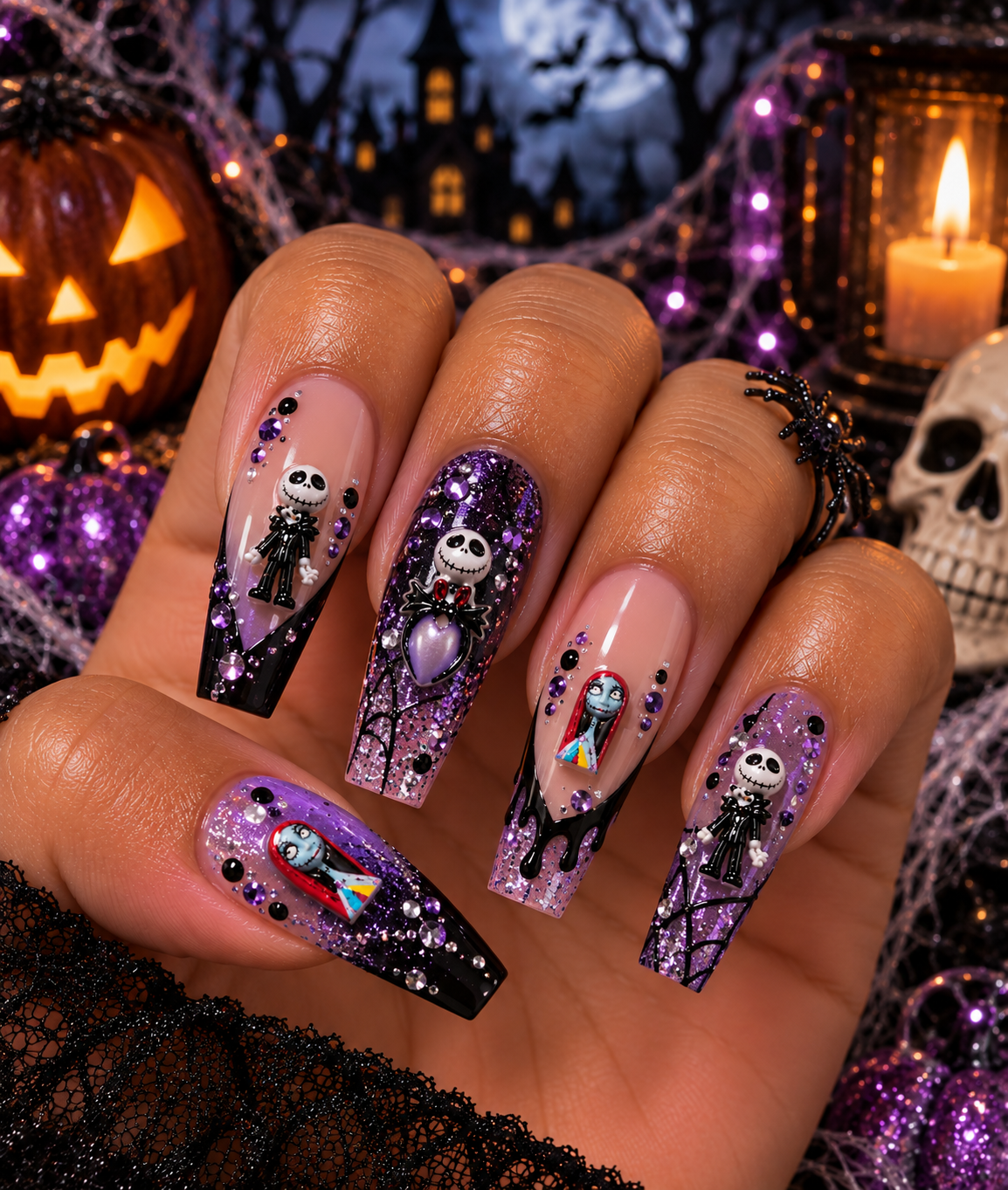 Jack & Sally Nightmare Before Christmas Nail Charms