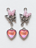 Pink Butterfly & Iridescent Heart Drop Earrings – Pink with a Purpose