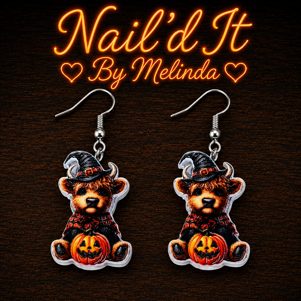Highland Cow Plaid Witch Halloween earrings