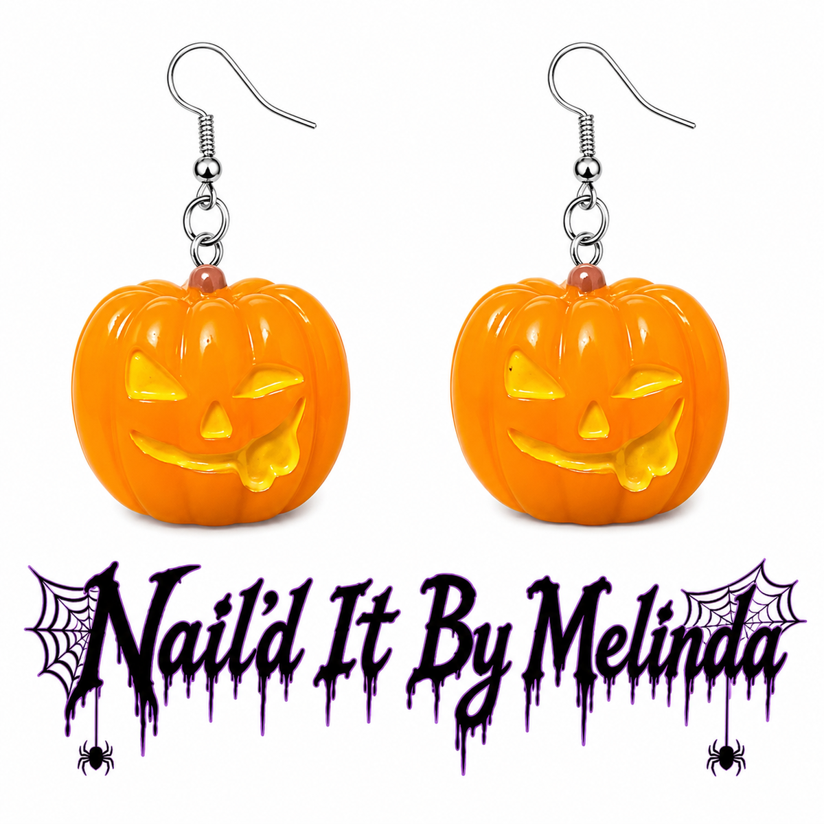 Angry face jack-o'-lantern Halloween dangle earrings - Nail'd It By Melinda