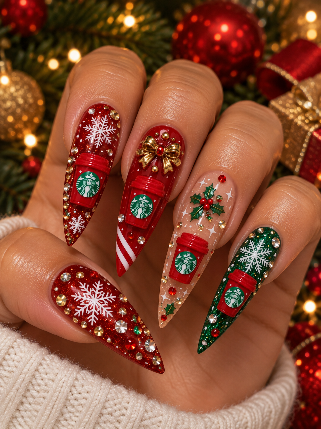Holiday Red Coffee Cup Christmas Nail Charms – Festive 3D Nail Art