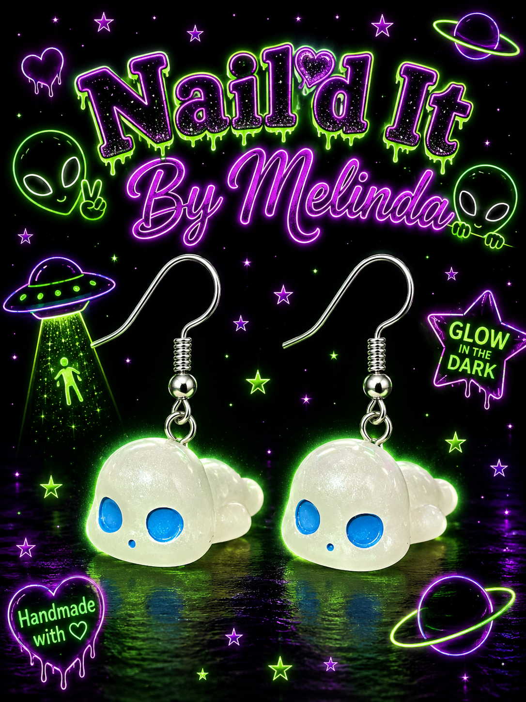 Lil' Alien Peek-a-Boo Glow Dangle Earrings