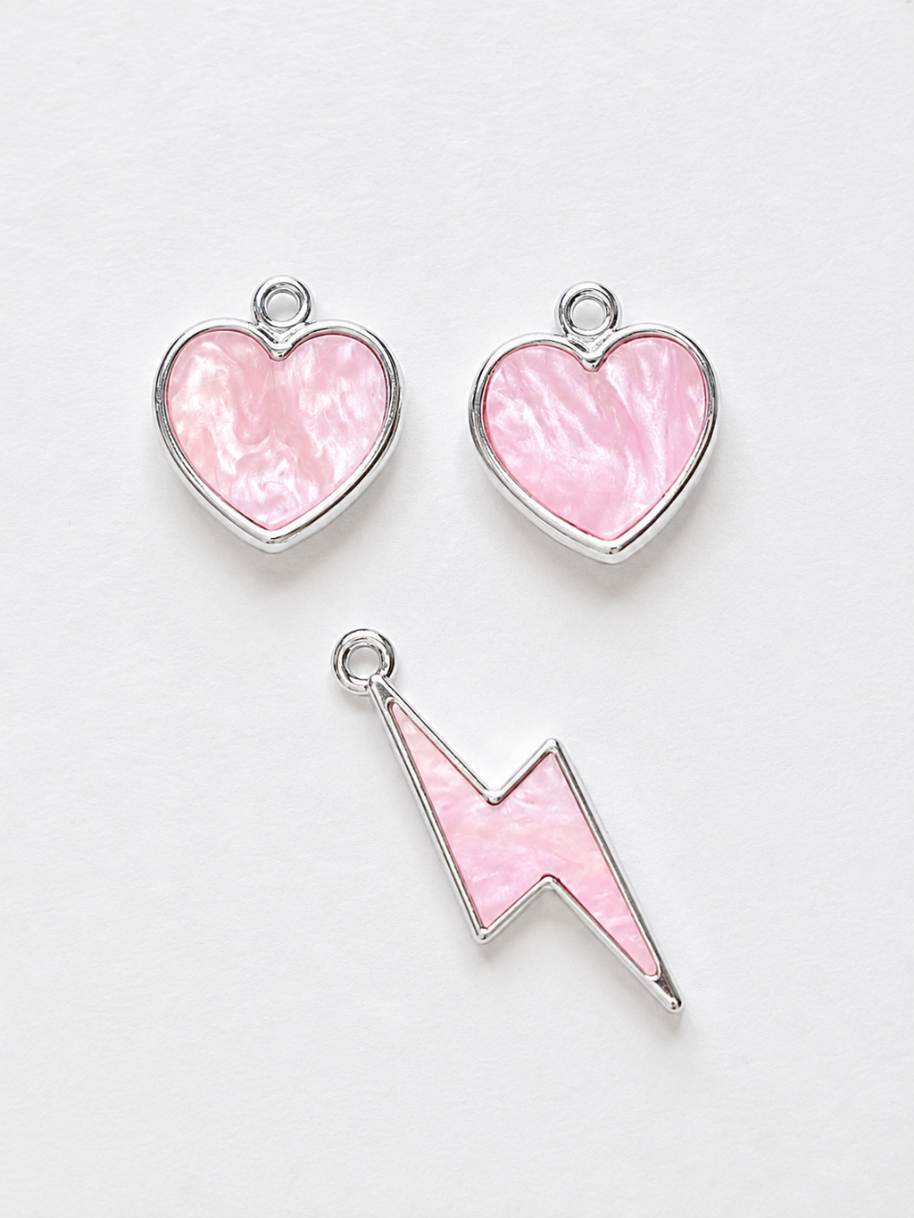 Pink Marble Heart & Lightning Bolt Earring & Necklace Set – Pink with a Purpose