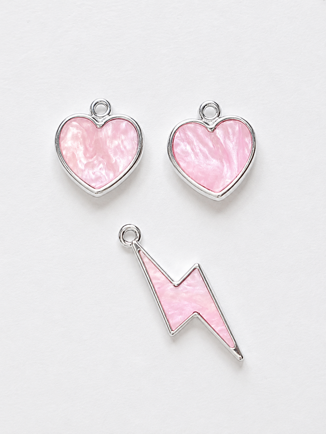 Pink Marble Heart & Lightning Bolt Earring & Necklace Set – Pink with a Purpose