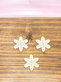 White enamel snowflake flower earring and necklace set with gold etching
