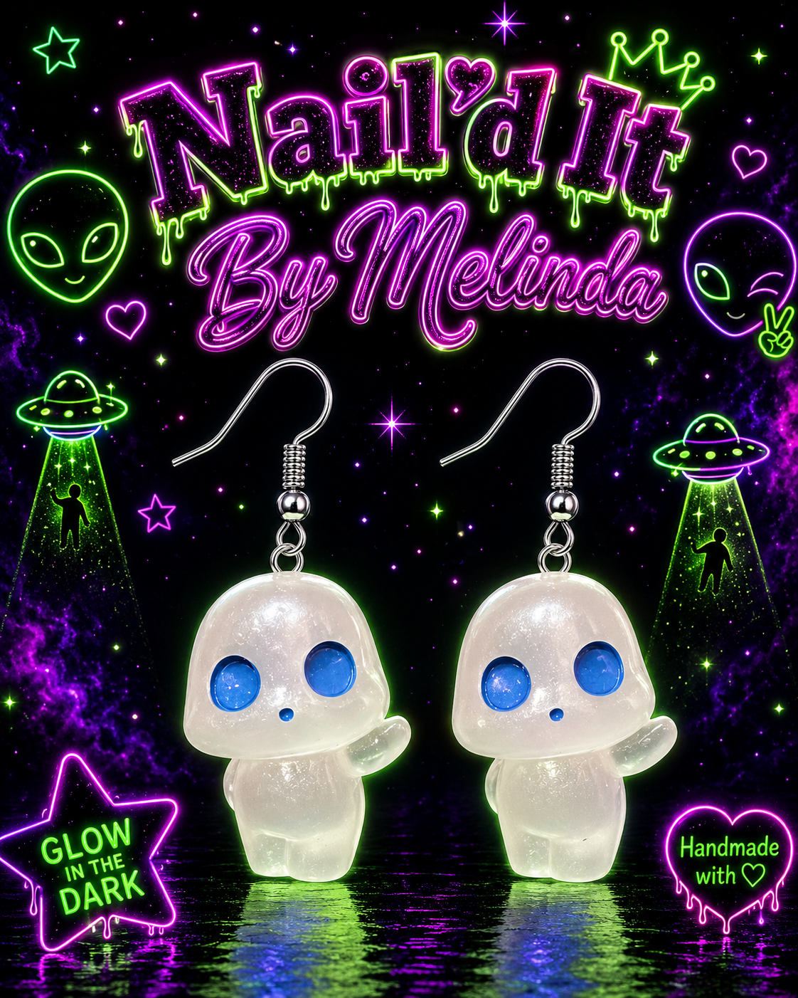 Lil' Alien Skull Glow Dangle Earrings