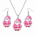 Pink glitter Santa Claus earring and necklace set with polka dot suit and scalloped border
