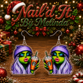 Glam Grinch Girl Purple Hair Starbucks Frappuccino Acrylic Dangle Earrings