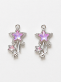 Purple iridescent shooting star cluster earrings with dangling star drops