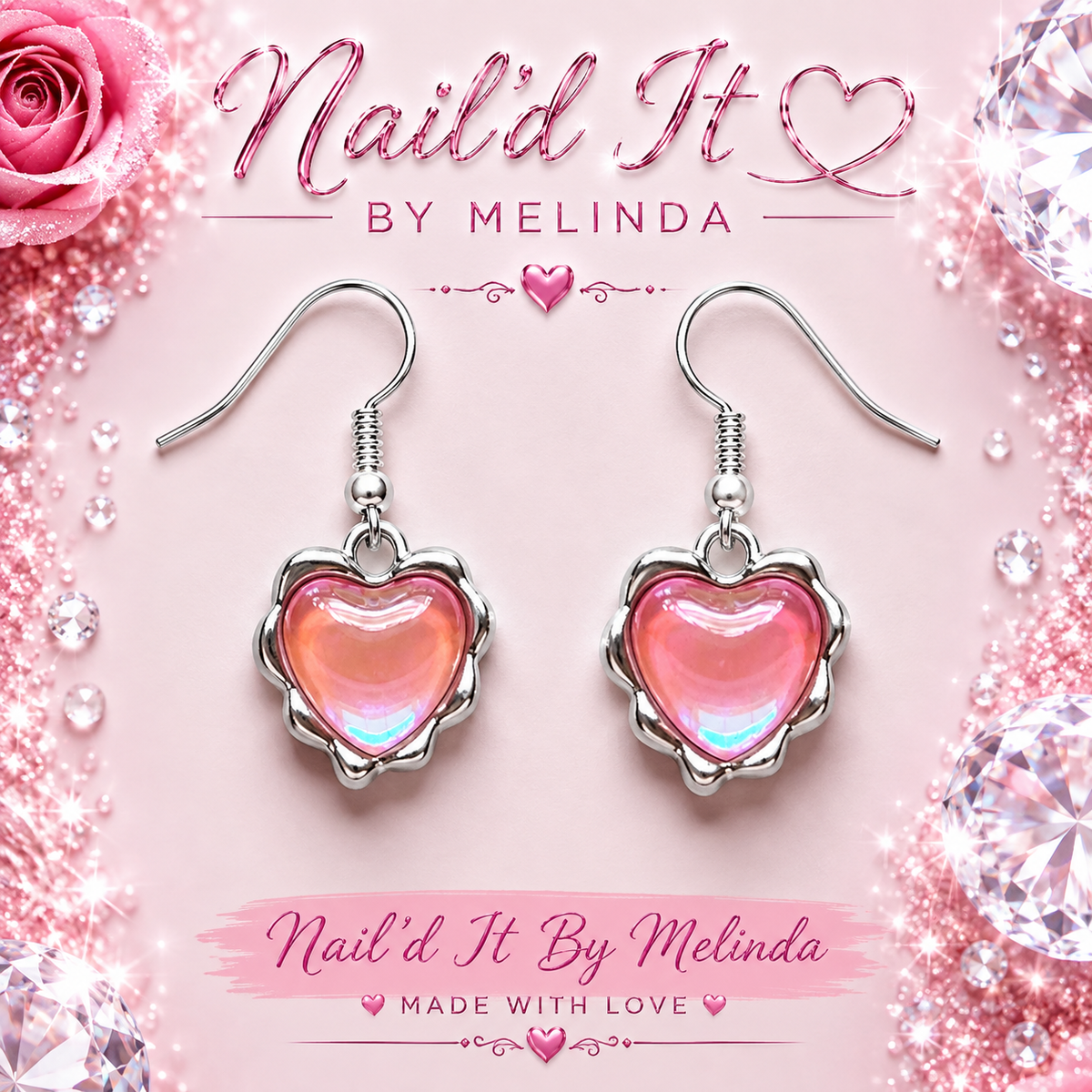 Pink Iridescent Heart Earrings – Pink with a Purpose