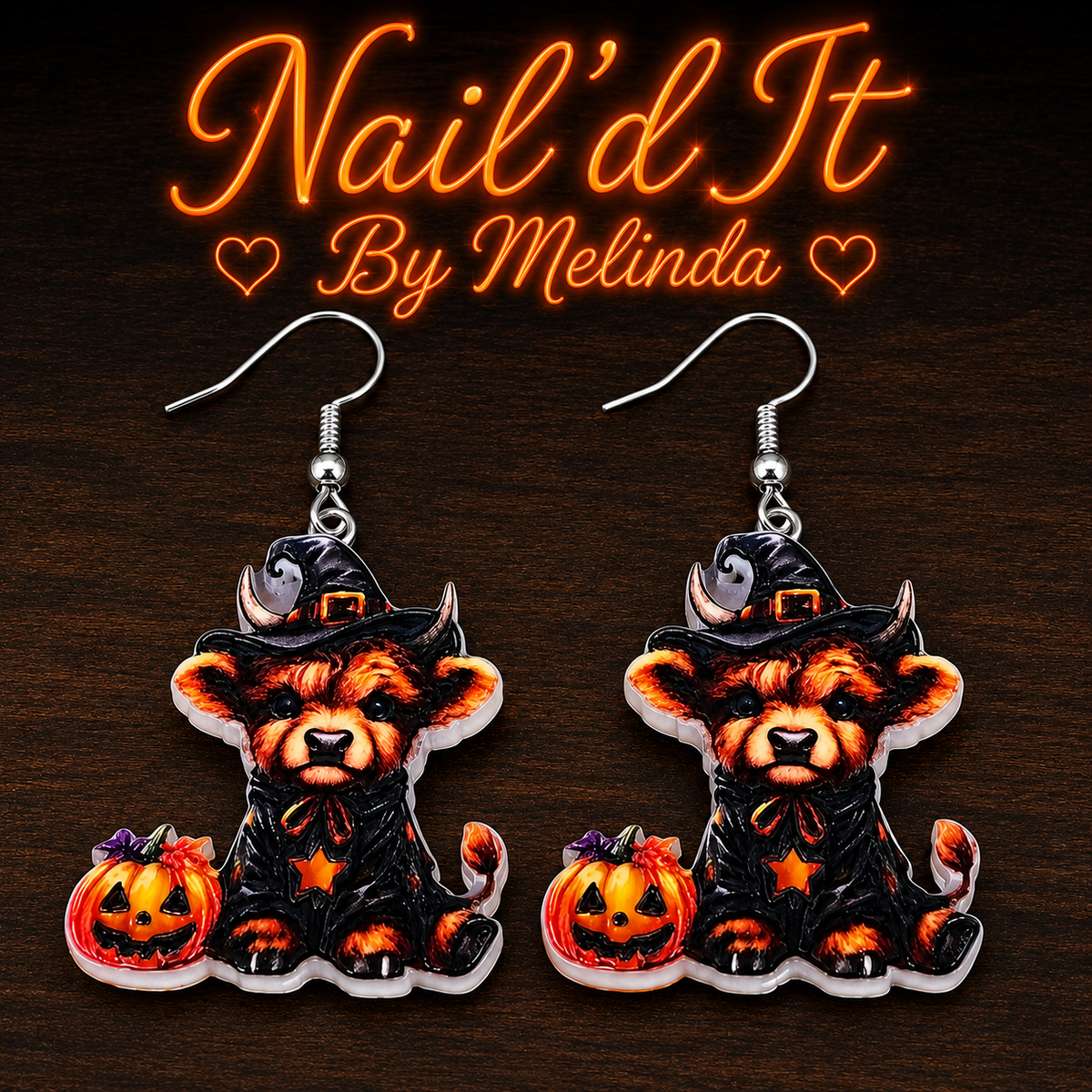 Highland Cow Witch Halloween earrings
