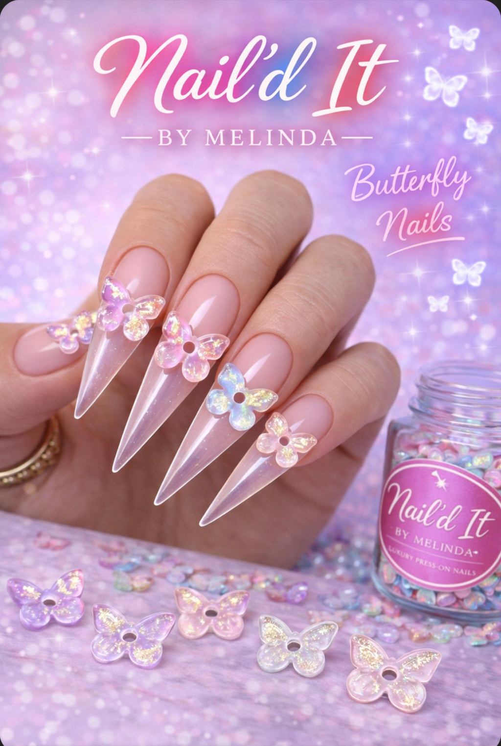 3D Pastel Jelly Butterfly Nail Charms – 15 Pieces