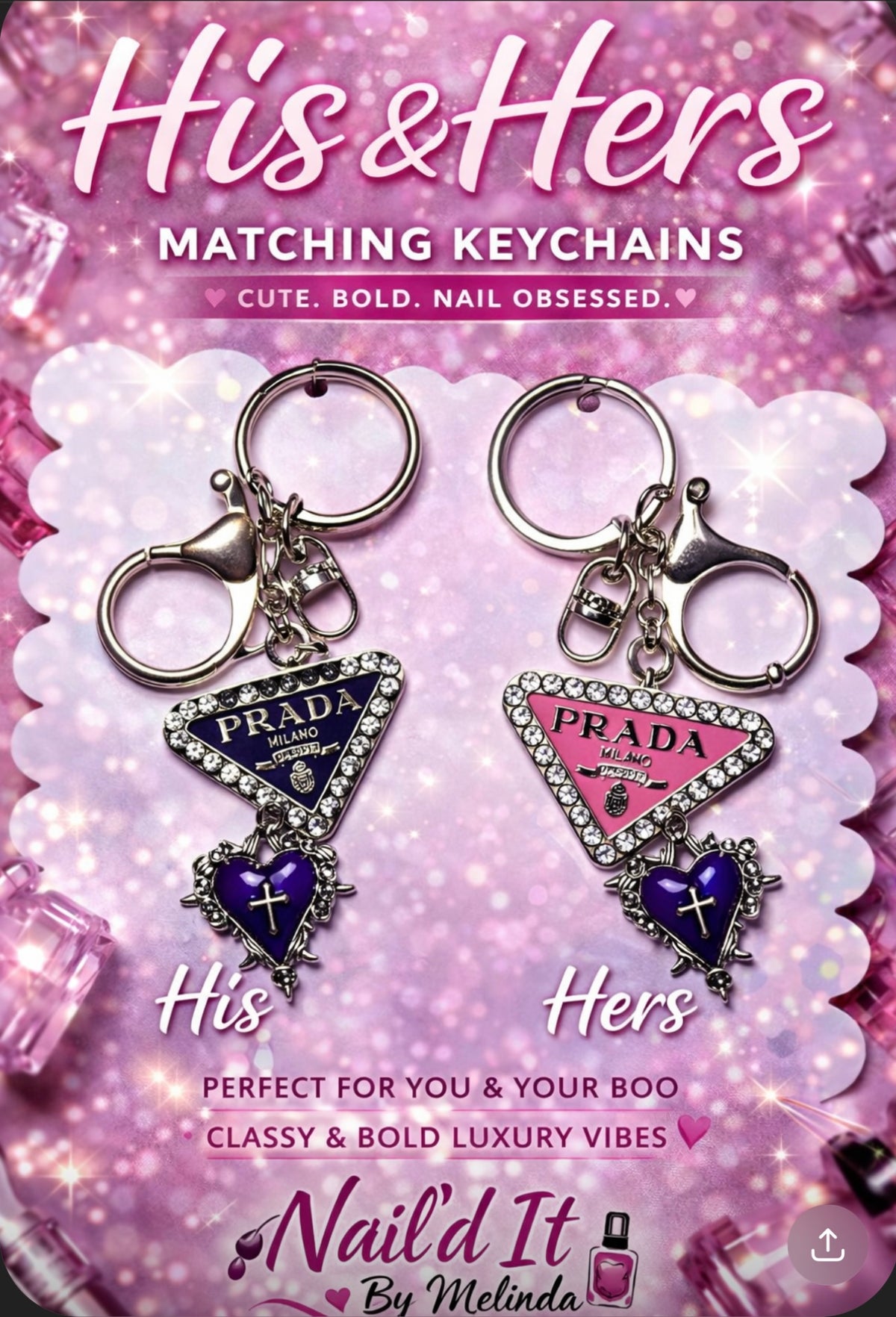 His & Hers Designer Heart Keychains