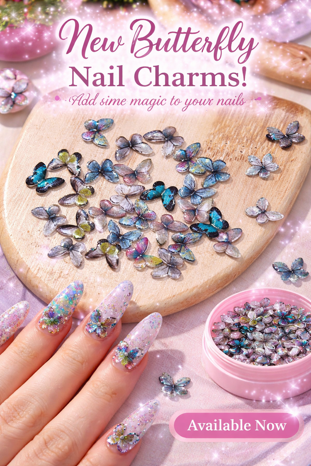 Multicolored Butterflies Nail Charms