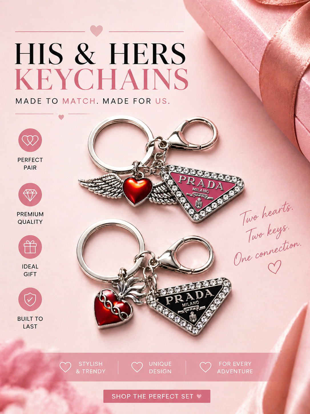 His & Hers Designer Heart Keychains