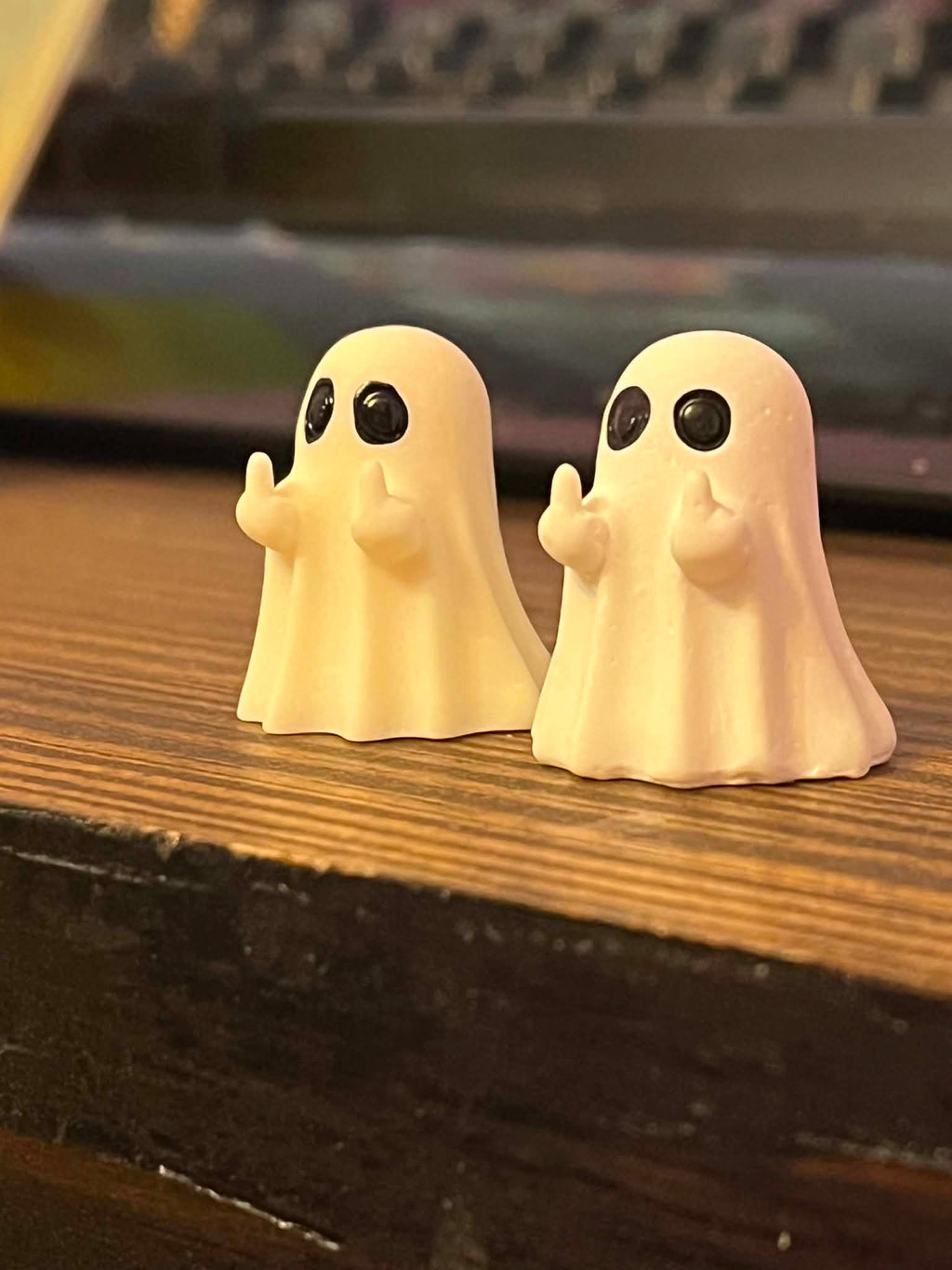 Middle Finger Ghost Earrings - white ghost figurines