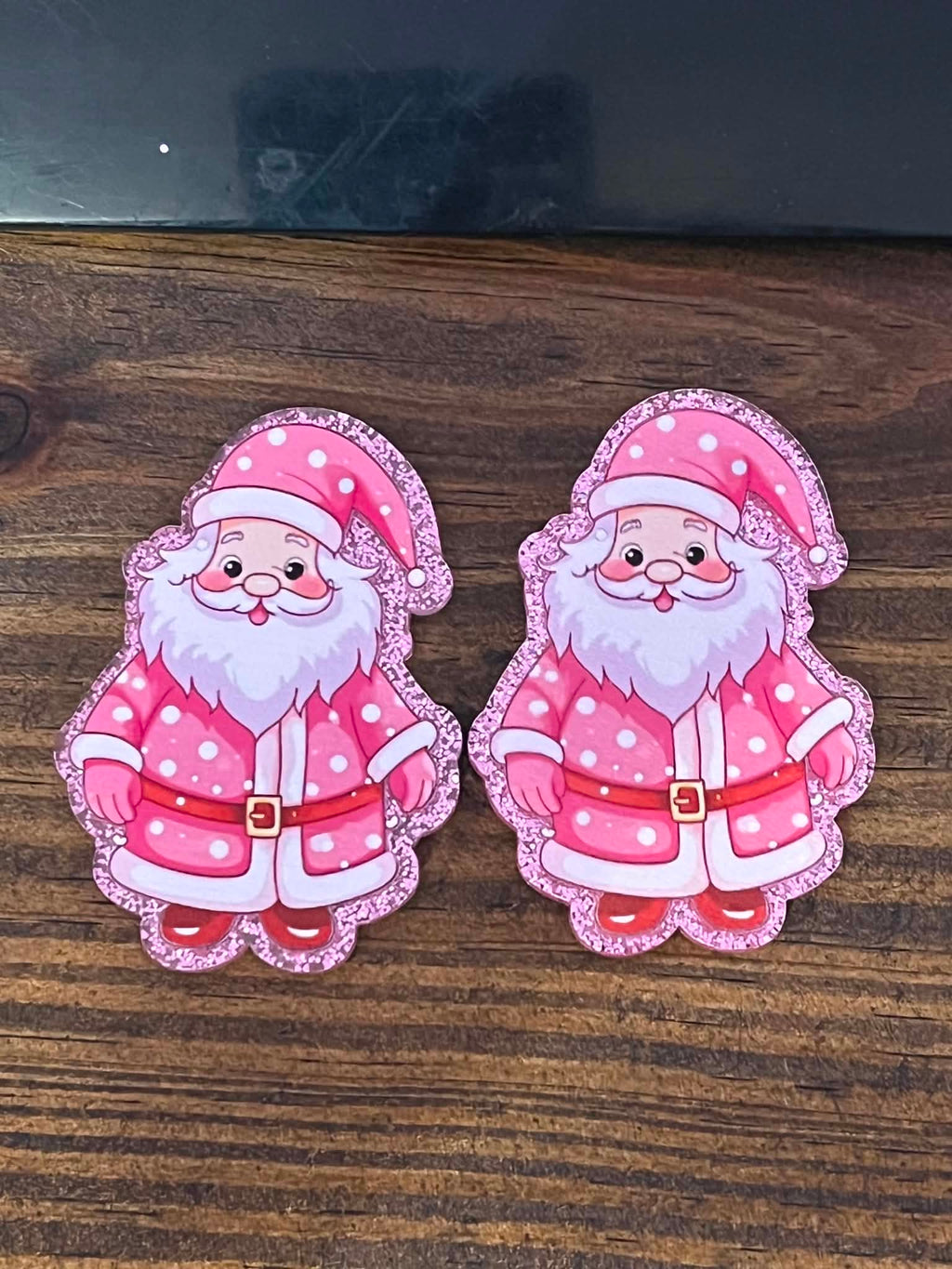 Pink glitter Santa Claus acrylic drop earrings