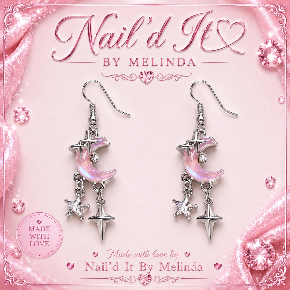 Silver Moon Dripping Iridescent Crystal Eye Earrings – Pink with a Purpose
