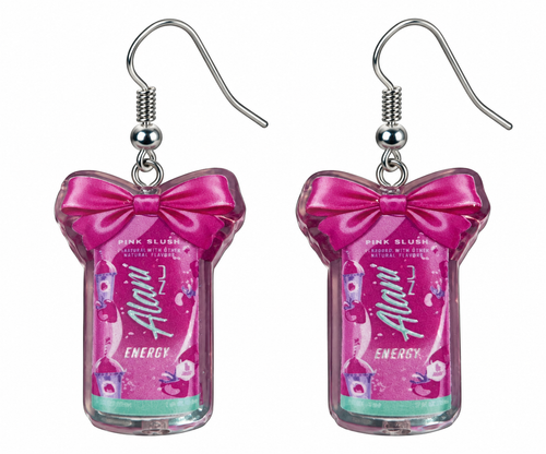 Alani Nu Pink Slush energy dangle earrings – product close-up on white background