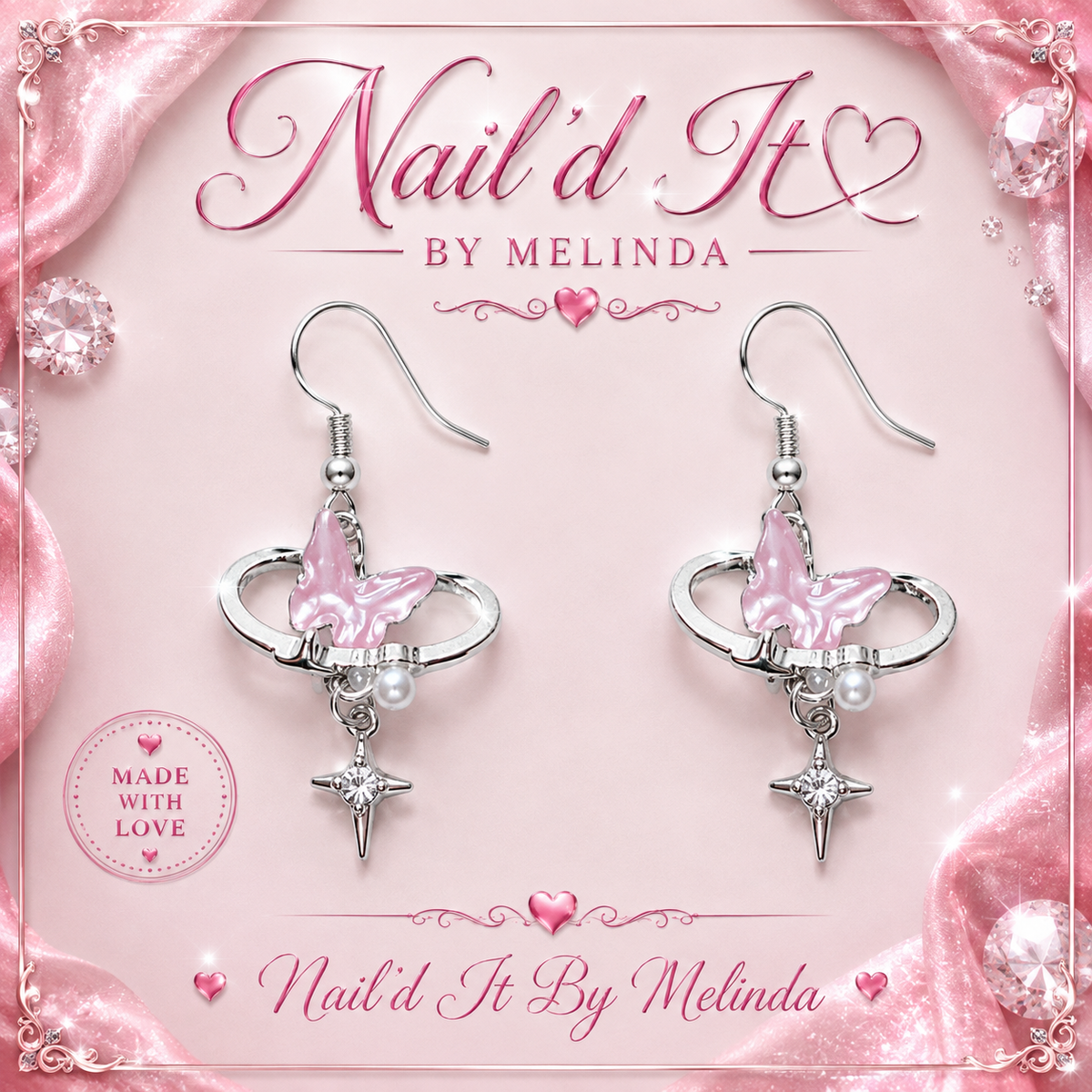 Pink Butterfly with Star Drop Earrings – Pink with a Purpose