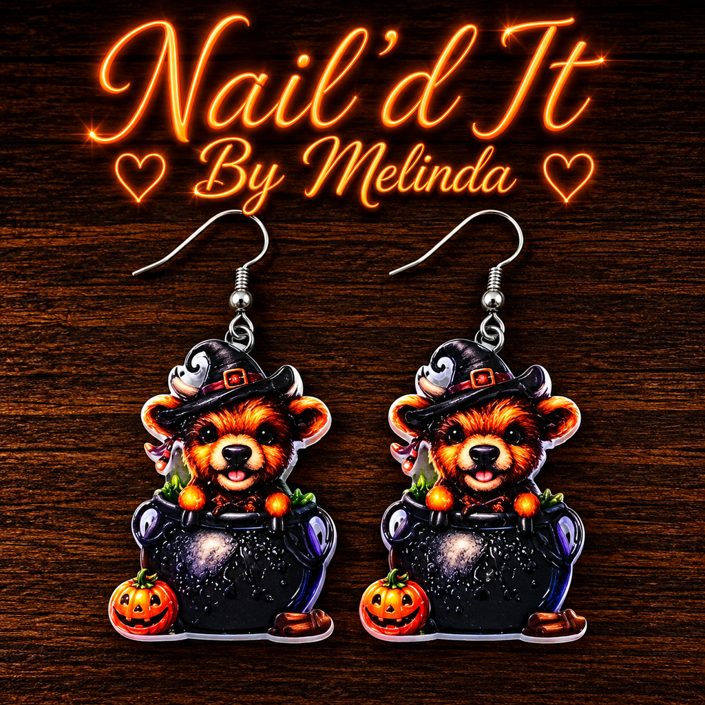 Bear Cauldron Witch Halloween earrings
