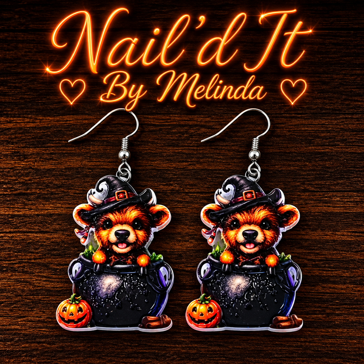Bear Cauldron Witch Halloween earrings