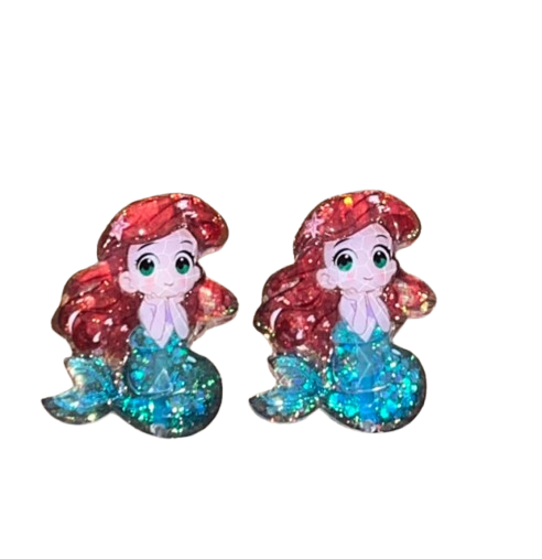 Ariel Little Mermaid Glitter Dangle Earrings - white background charm view
