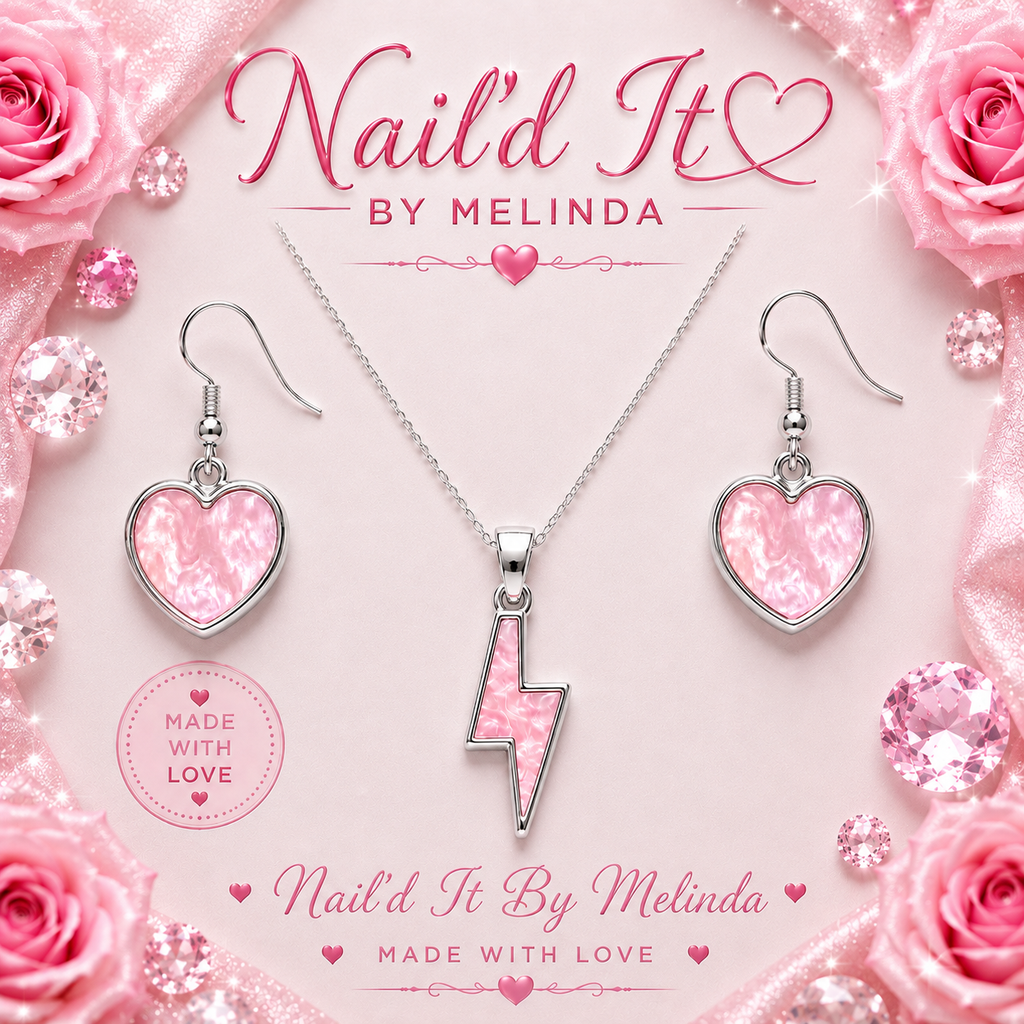 Pink Marble Heart & Lightning Bolt Earring & Necklace Set – Pink with a Purpose