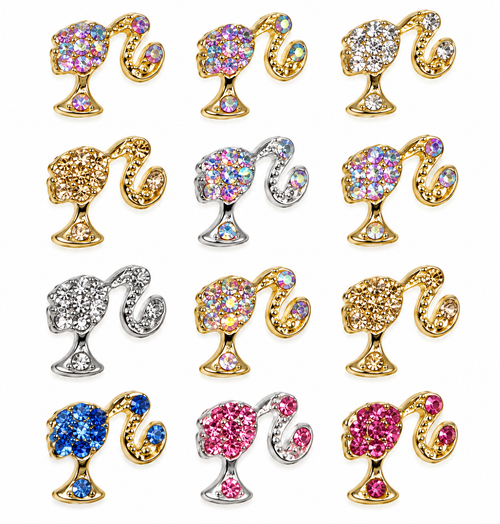 BB rhinestone nail charms close-up showing all 12 color variations