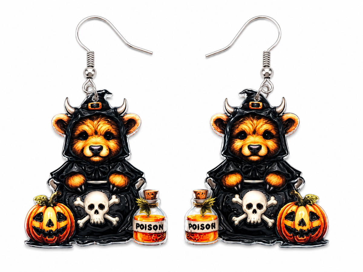 Halloween Highland Cow Witch Earrings