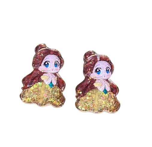 Belle Beauty and the Beast Gold Glitter Dangle Earrings