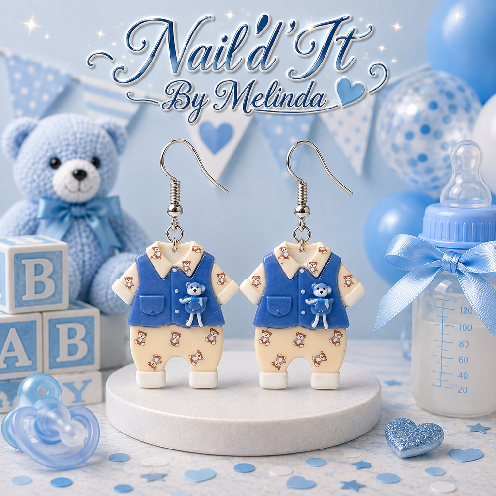 Teddy & Me baby boy outfit earrings – Nail'd It By Melinda logo mockup