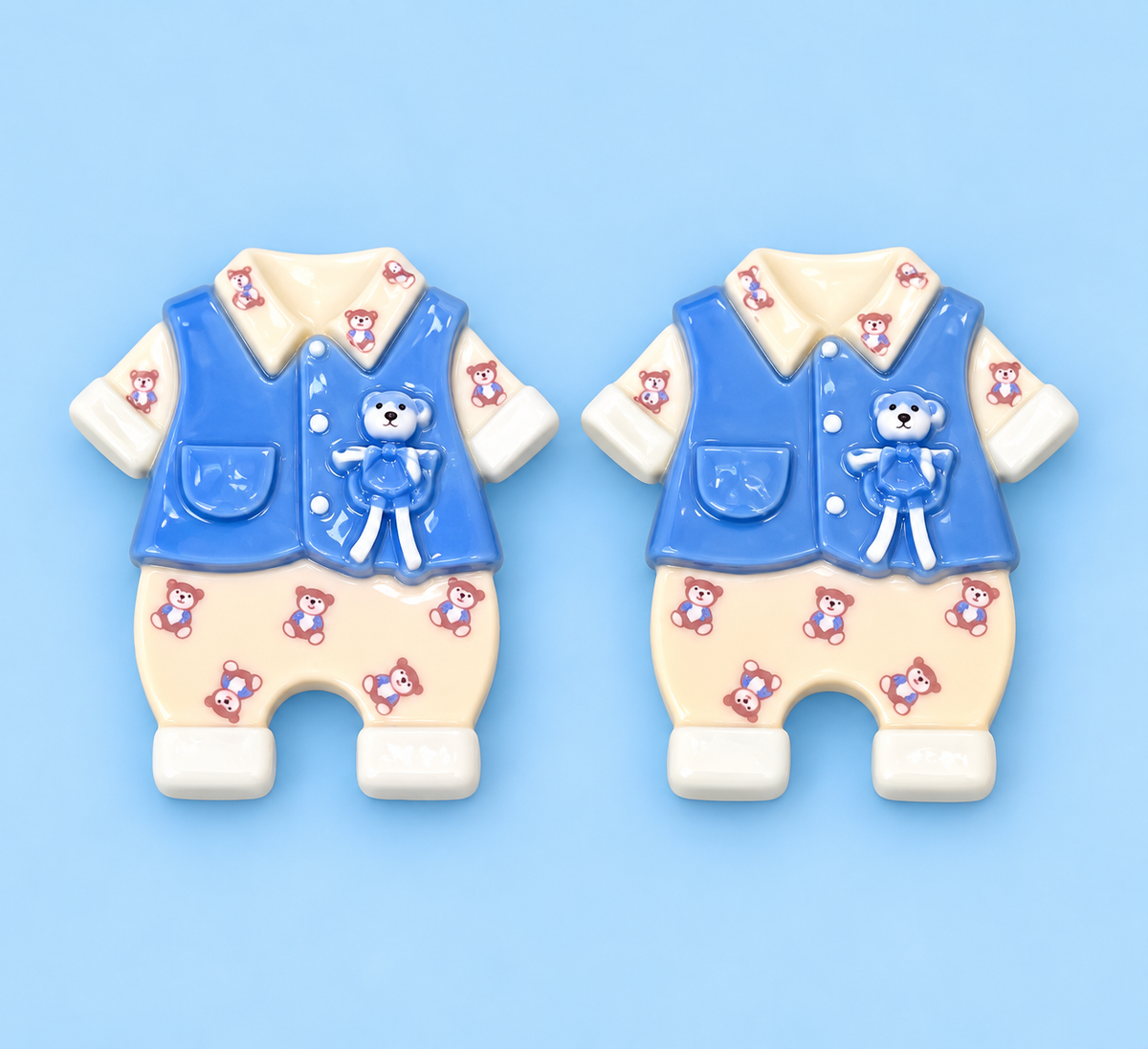 Teddy & Me baby boy teddy bear outfit earring charms close-up