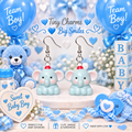 Tiny Trunks sweet baby boy blue elephant earrings with red hat – baby shower styled mockup